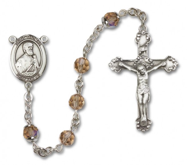 St. Thomas the Apostle Sterling Silver Heirloom Rosary Fancy Crucifix - Topaz