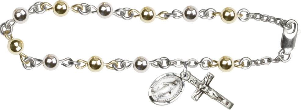 Women's Miraculous Medal Crucifix Pendant Rosary Bracelet - Two-Tone