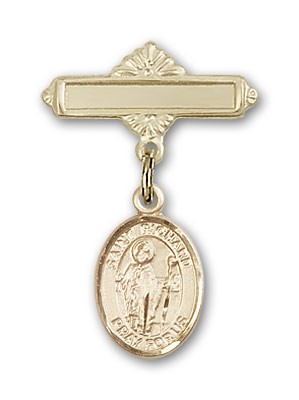 Pin Badge with St. Richard Charm and Polished Engravable Badge Pin - 14K Solid Gold