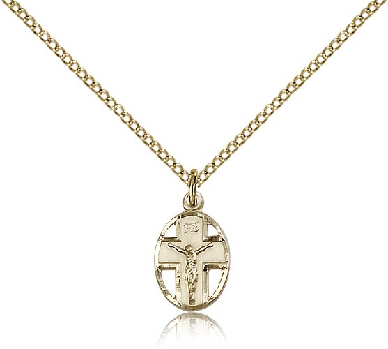 Small Cut-Out Oval Cross and Crucifix Pendant - 14KT Gold Filled