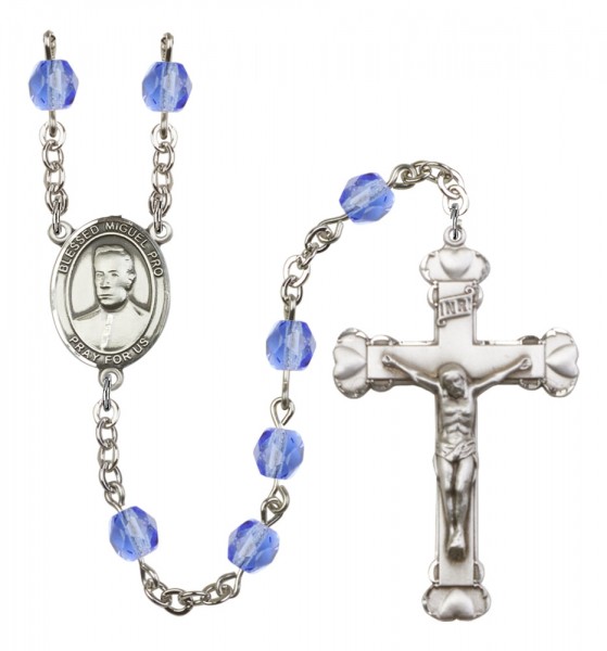 Women's Blessed Miguel Pro Birthstone Rosary - Sapphire