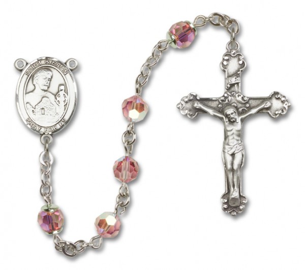 St. Kieran Sterling Silver Heirloom Rosary Fancy Crucifix - Light Rose