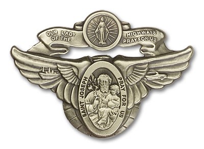 Our Lady of the Highway &amp; St Joseph Visor Clip - Antique Gold