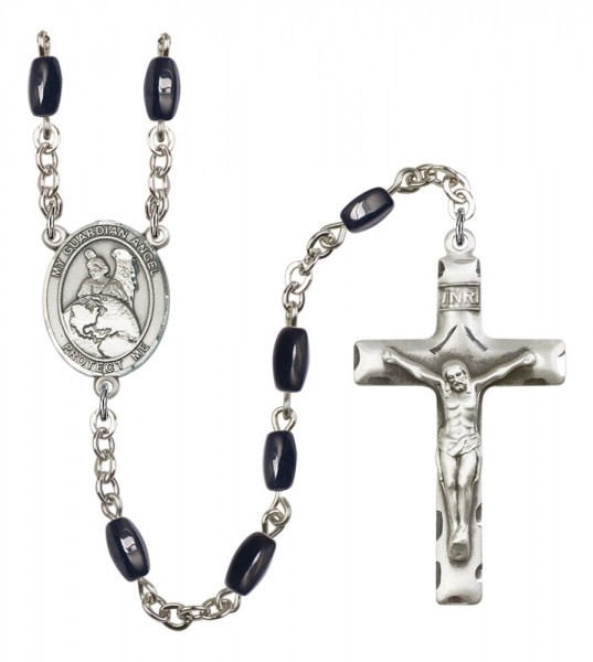 Men's Guardian Angel Protector Silver Plated Rosary - Black | Silver