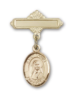 Pin Badge with St. Louise de Marillac Charm and Polished Engravable Badge Pin - 14K Solid Gold