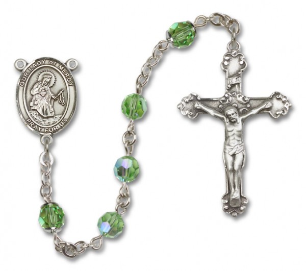 Our Lady of Mercy Sterling Silver Heirloom Rosary Fancy Crucifix - Peridot