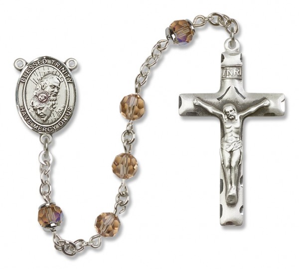 Blessed Trinity Sterling Silver Heirloom Rosary Squared Crucifix - Topaz