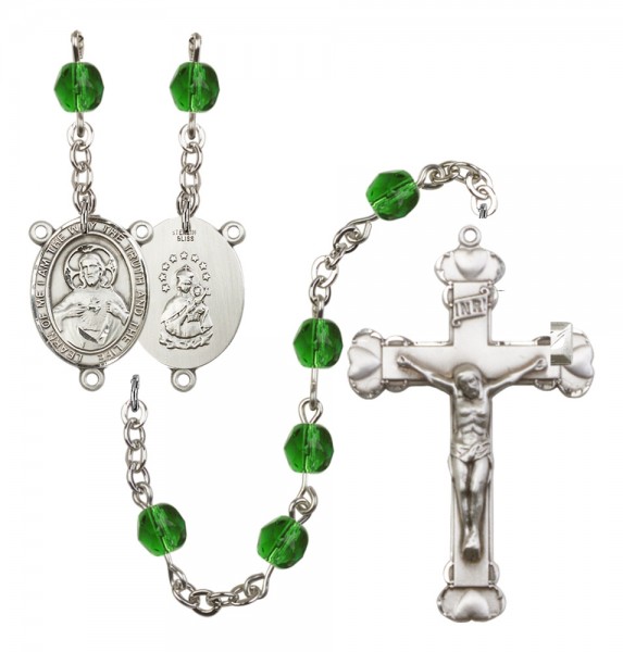 Women's Scapular Birthstone Rosary - Emerald Green