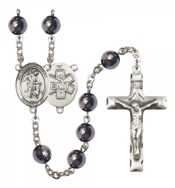 Men's Guardian Angel EMT Silver Plated Rosary - Silver