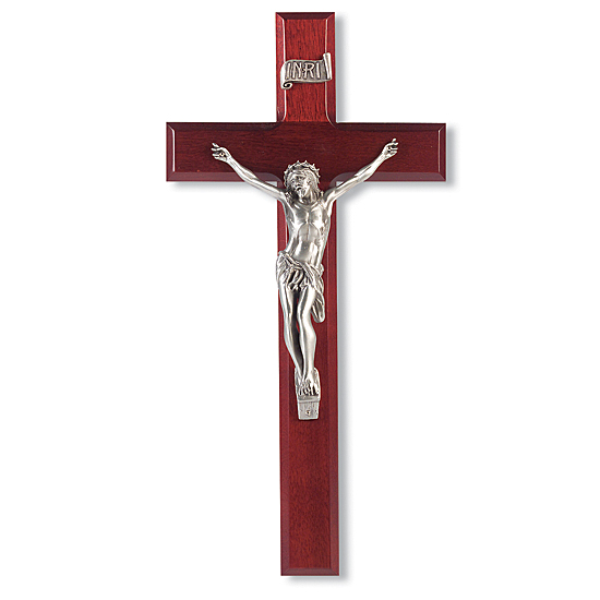 Crown of Thorns Dark Cherry Wall Crucifix - 12 inch - Cherry Wood