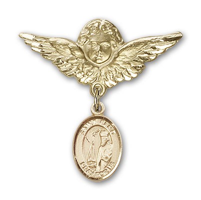Pin Badge with St. Elmo Charm and Angel with Larger Wings Badge Pin - 14K Solid Gold