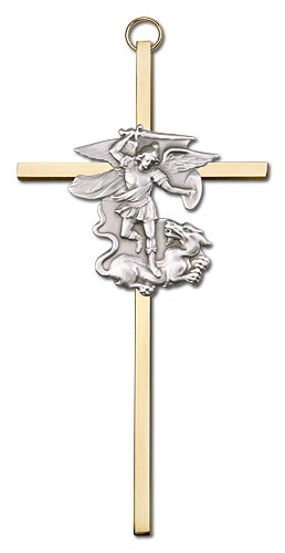 St. Michael Wall Cross 6&quot; - Two-Tone Gold