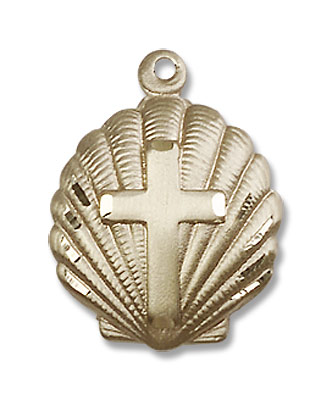 Cross Pendant Baptism Shell - 14K Solid Gold