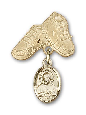 Baby Pin with Scapular Charm and Baby Boots Pin - 14K Solid Gold
