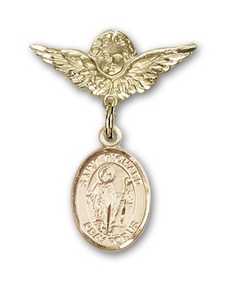 Pin Badge with St. Richard Charm and Angel with Smaller Wings Badge Pin - 14K Solid Gold