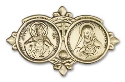 Sacred Heart of Jesus and Immaculate Heart of Mary Visor Clip - Antique Gold
