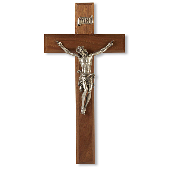 Natural Cherry Wall Crucifix - 11 inch - Brown