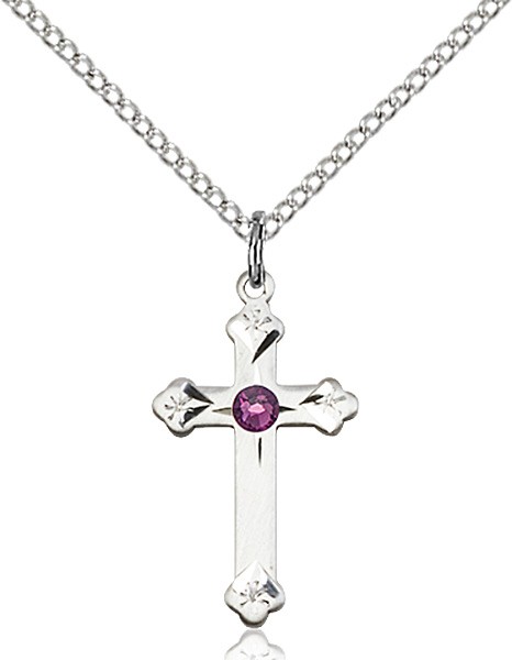 Youth Cross Pendant with Birthstone Options - Amethyst