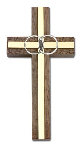 Marriage Cross with Eternity Rings in Walnut 4&quot; - Two-Tone Gold