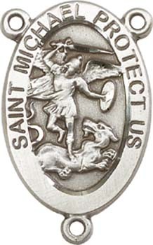 St. Michael Navy Sterling Silver Rosary Centerpiece - Sterling Silver