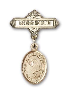Baby Badge with Footprints Cross Charm and Godchild Badge Pin - Gold Tone