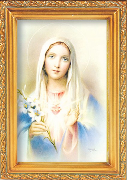 Immaculate Heart of Mary Antique Gold Framed Print - Full Color