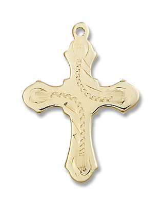 Dotted Etched Women's Cross Pendant - 14K Solid Gold