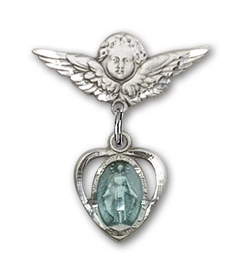 Pin Badge with Miraculous Charm and Angel with Smaller Wings Badge Pin - Silver | Blue