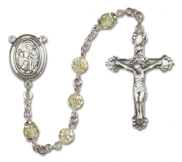 St. James the Greater  Sterling Silver Heirloom Rosary Fancy Crucifix - Zircon
