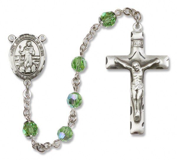St. Bernadine Sterling Silver Heirloom Rosary Squared Crucifix - Peridot