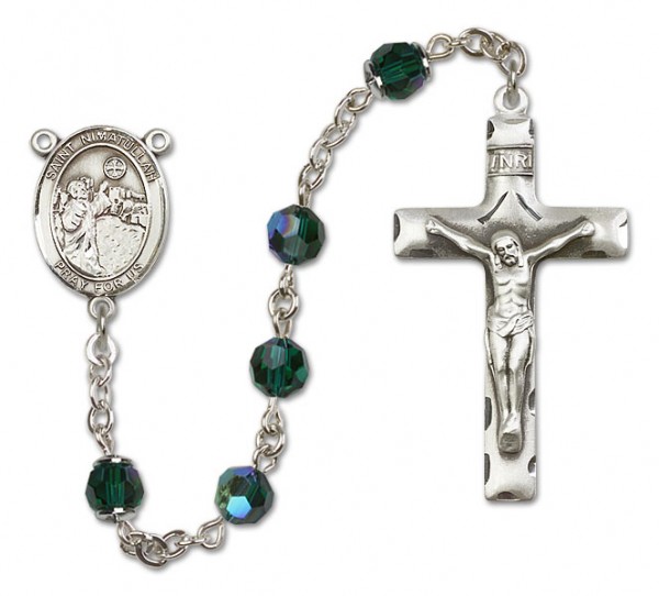 St. Nimatullah Sterling Silver Heirloom Rosary Squared Crucifix - Emerald Green