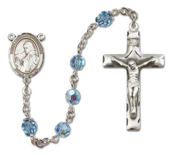 St. Finnian of Clonard Sterling Silver Heirloom Rosary Squared Crucifix - Aqua