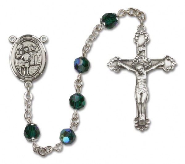 St. Vitus Sterling Silver Heirloom Rosary Fancy Crucifix - Emerald Green
