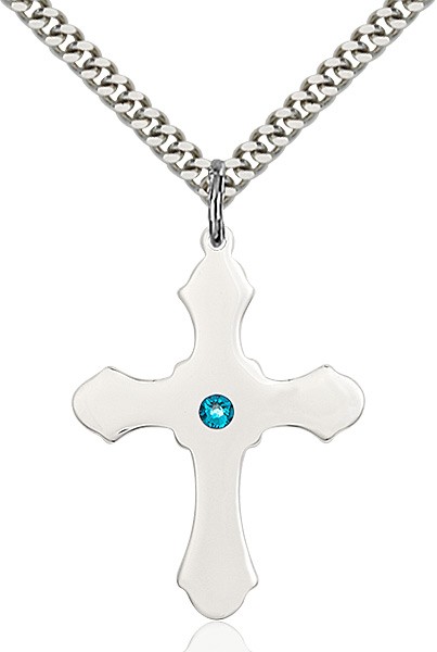 Large High Polished Soft Edge Cross Pendant with Birthstone Options - Zircon