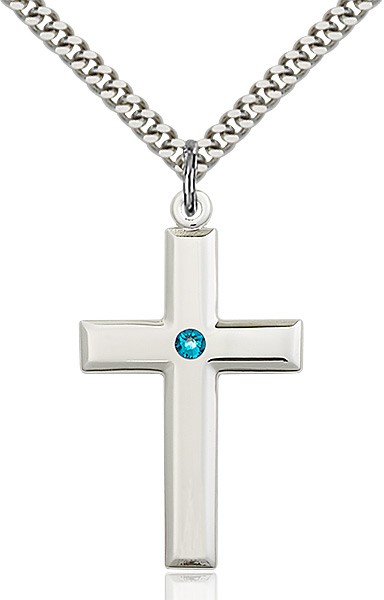 Large Plain Cross Pendant with Birthstone Options - Zircon