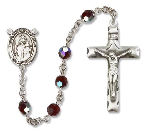 Our Lady of Consolation Rosary Our Lady of Mercy Sterling Silver Heirloom Rosary Squared Crucifix - Garnet