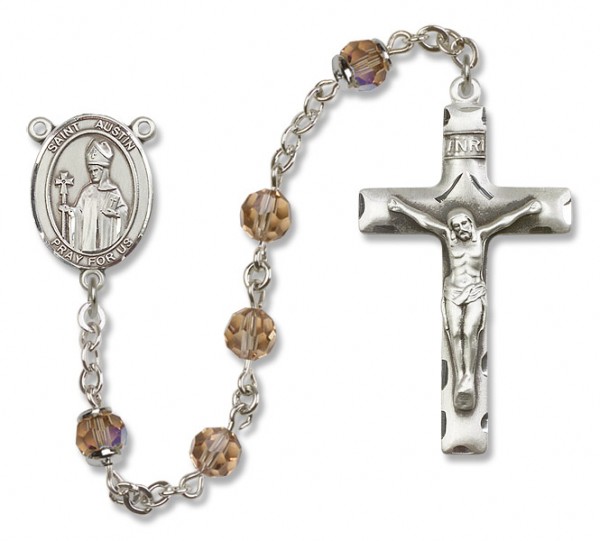 St. Austin Sterling Silver Heirloom Rosary Squared Crucifix - Topaz