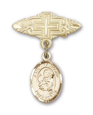 Pin Badge with St. Raymond Nonnatus Charm and Badge Pin with Cross - Gold Tone