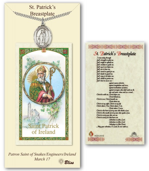 St. Patrick Medal in Pewter with Prayer Card - Silver tone