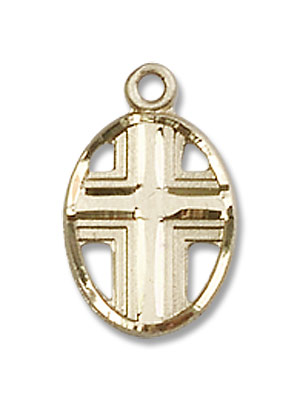 Women's Cross in Cross Oval Pendant - 14K Solid Gold