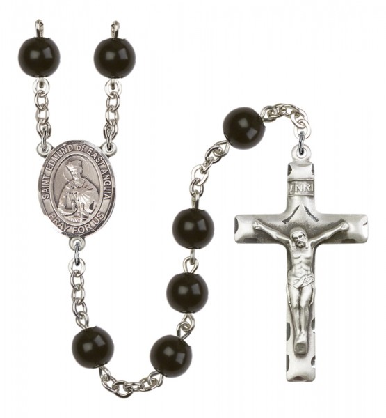Men's St. Edmund of East Anglia Silver Plated Rosary - Black