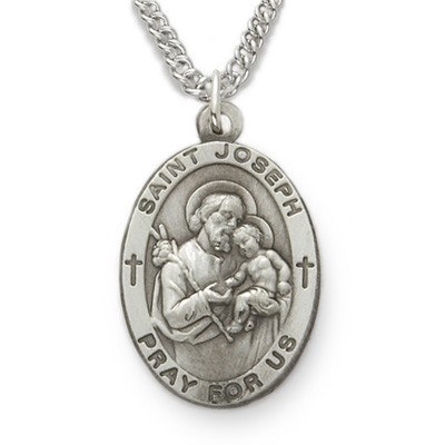 Men's Oval St. Joseph Pendant - Silver