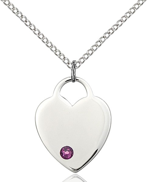 Medium Heart Shaped Pendant with Birthstone Options - Amethyst