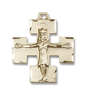 Modern Block Crucifix Medal - 14K Solid Gold