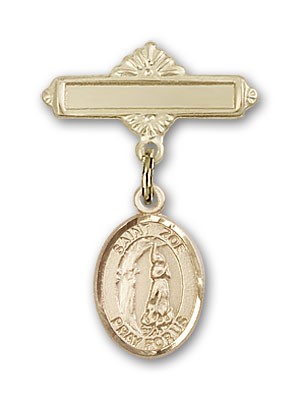 Pin Badge with St. Zoe of Rome Charm and Polished Engravable Badge Pin - 14K Solid Gold