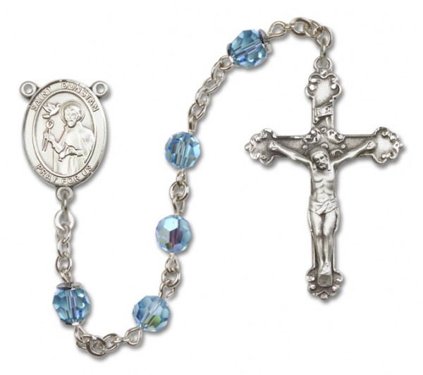 St. Dunstan Sterling Silver Heirloom Rosary Fancy Crucifix - Aqua