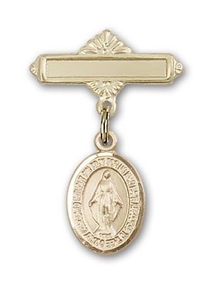 Pin Badge with Miraculous Charm and Polished Engravable Badge Pin - 14K Solid Gold