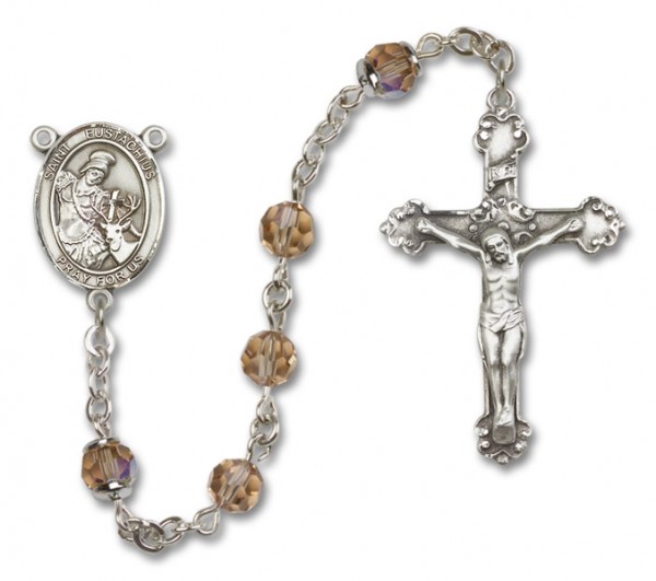 St. Eustachius Sterling Silver Heirloom Rosary Fancy Crucifix - Topaz