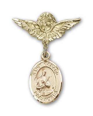 Pin Badge with St. Gerard Charm and Angel with Smaller Wings Badge Pin - Gold Tone