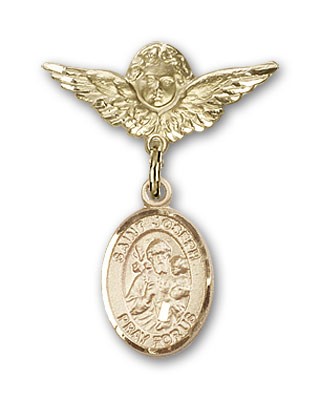 Pin Badge with St. Joseph Charm and Angel with Smaller Wings Badge Pin - Gold Tone